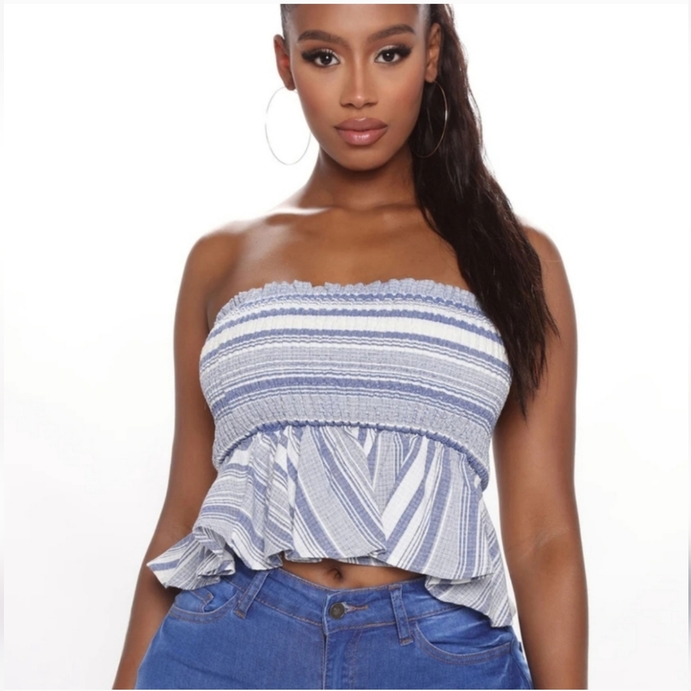 Fashion Nova Smocked Ruffle Peplum Tube Top